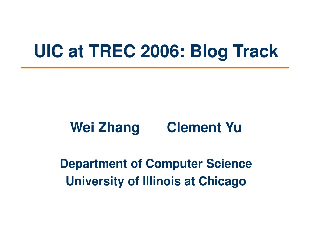 wei zhang clement yu department of computer science university of illinois at chicago