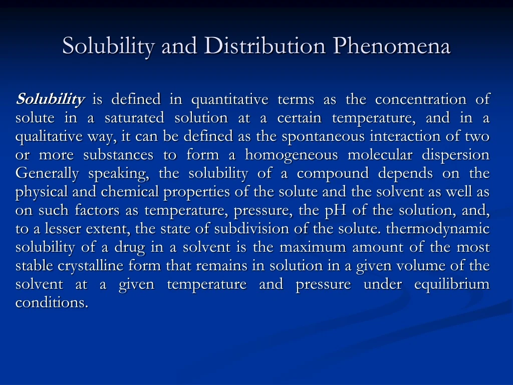 solubility and distribution phenomena