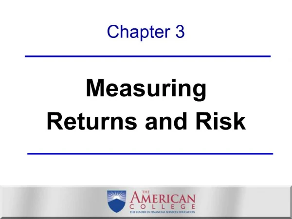 Measuring Returns and Risk