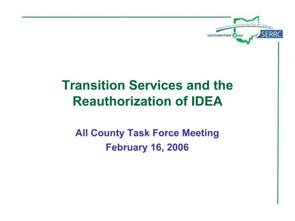 Transition Services and the Reauthorization of IDEA