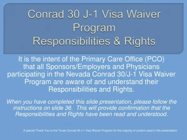 Conrad 30 J-1 Visa Waiver Program Responsibilities &amp; Rights