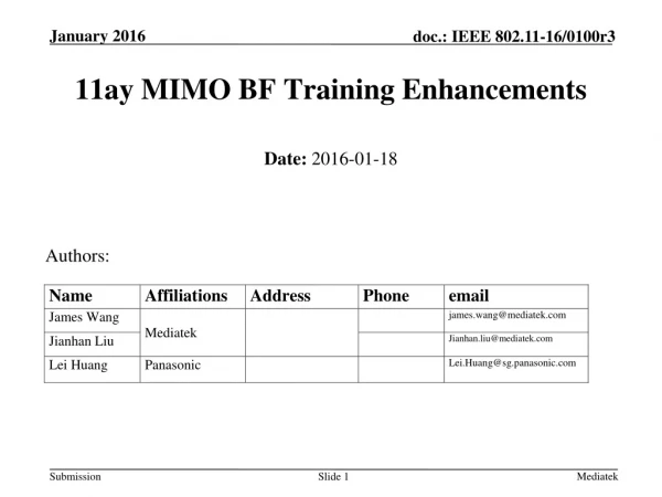 11ay MIMO BF Training Enhancements