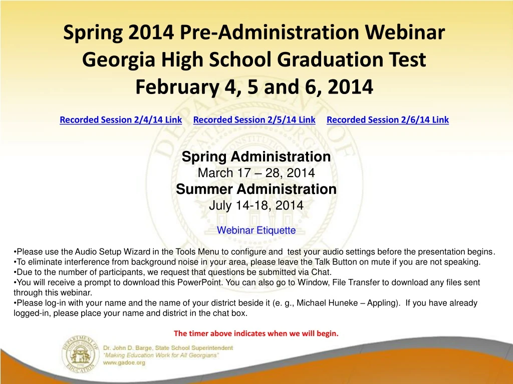 spring 2014 pre administration webinar georgia
