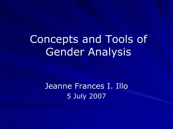 Concepts and Tools of Gender Analysis