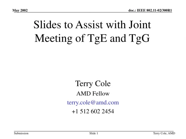 Slides to Assist with Joint Meeting of TgE and TgG
