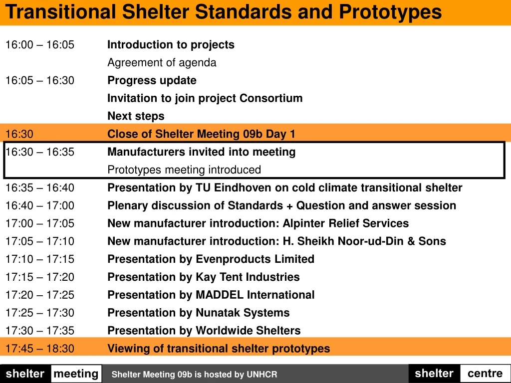 transitional shelter standards and prototypes