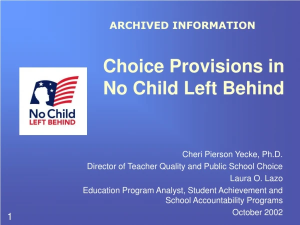 Choice Provisions in No Child Left Behind