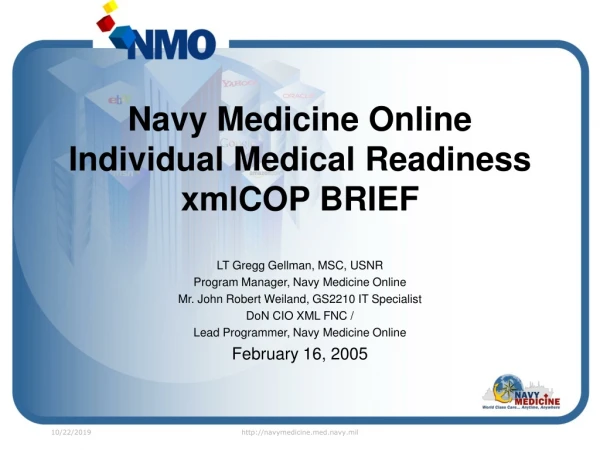 Navy Medicine Online Individual Medical Readiness xmlCOP BRIEF