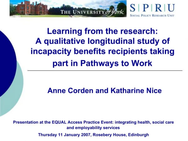 Learning from the research: A qualitative longitudinal study of incapacity benefits recipients taking part in Pathways