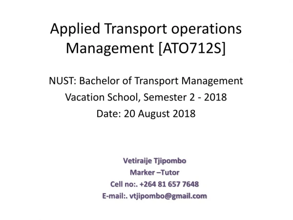 Applied Transport operations Management [ATO712S]