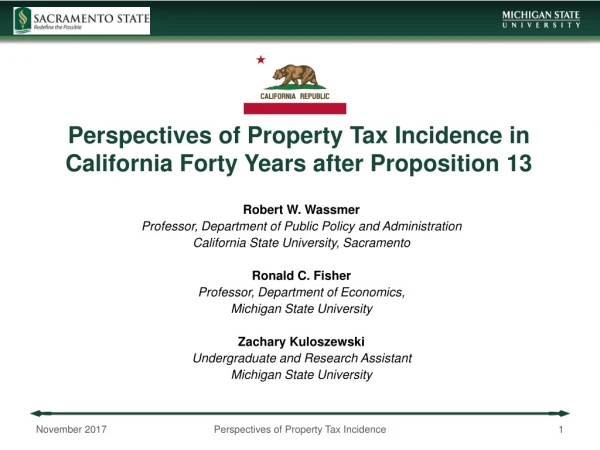 Perspectives of Property Tax Incidence in California Forty Years after Proposition 13