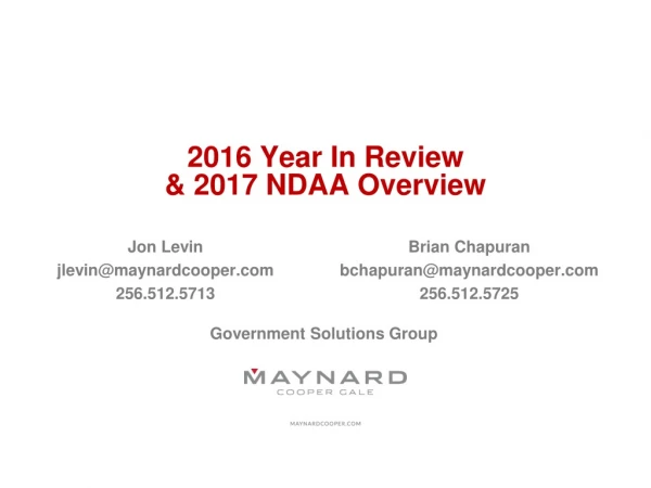 2016 Year In Review &amp; 2017 NDAA Overview