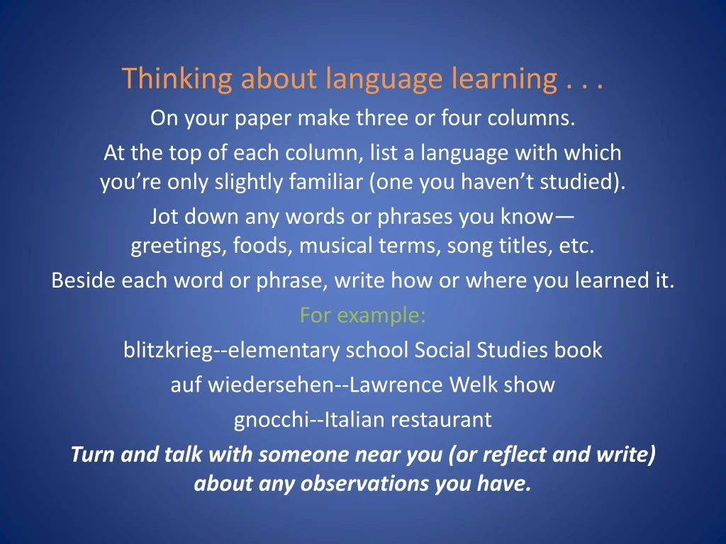 thinking about language learning on your paper
