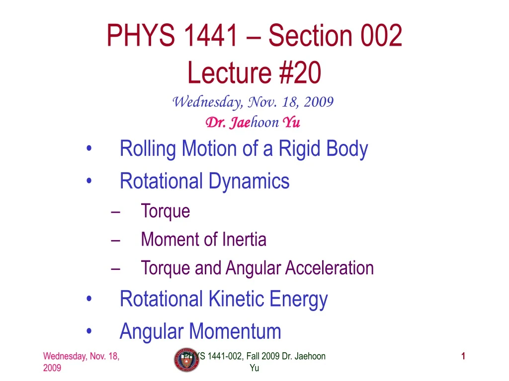 phys 1441 section 002 lecture 20