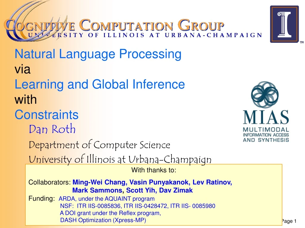 natural language processing via learning and global inference with constraints