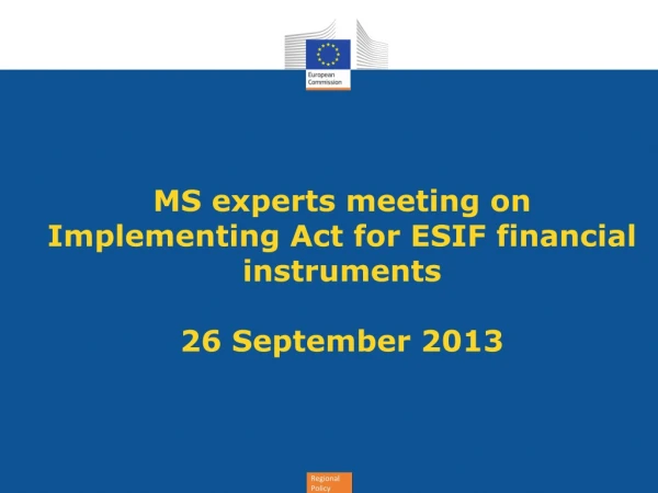 MS experts meeting on Implementing Act for ESIF financial instruments 26 September 2013