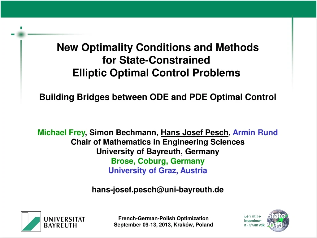 new optimality conditions and methods for state