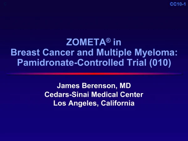 ZOMETA in Breast Cancer and Multiple Myeloma: Pamidronate-Controlled Trial 010