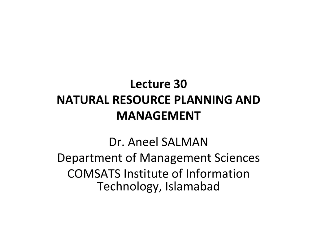 lecture 30 natural resource planning and management