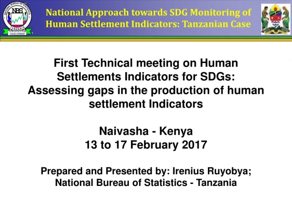 National Approach towards SDG Monitoring of Human Settlement Indicators: Tanzanian Case