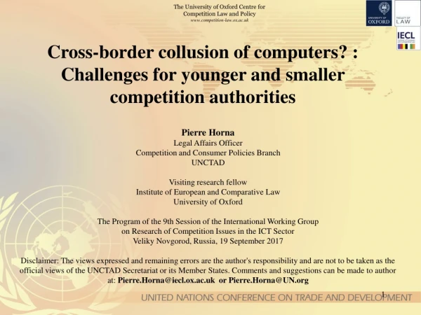Cross-border collusion of computers? : Challenges for younger and smaller competition authorities