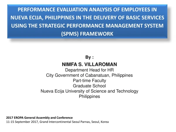By : NIMFA S. VILLAROMAN Department Head for HR City Government of Cabanatuan, Philippines