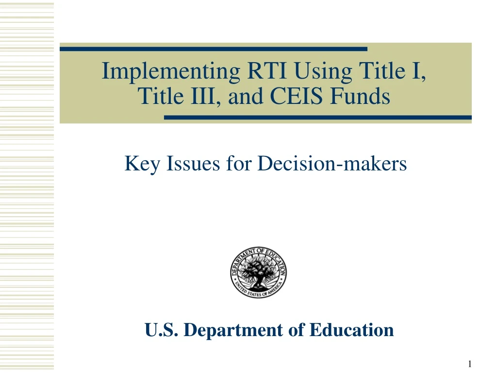 implementing rti using title i title iii and ceis funds