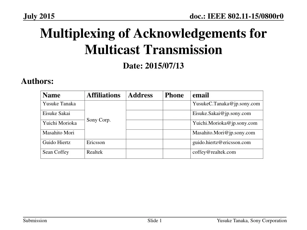 multiplexing of acknowledgements for multicast transmission