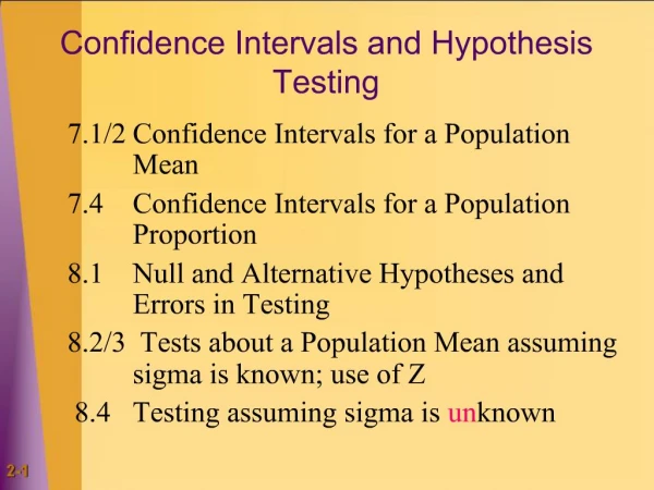 Confidence Intervals and Hypothesis Testing