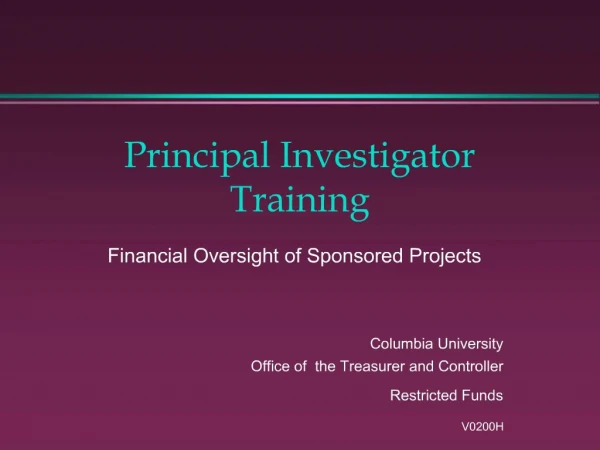 Principal Investigator Training