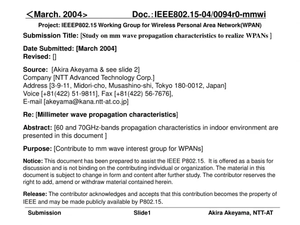 Project: IEEEP802.15 Working Group for Wireless Personal Area Network(WPAN)