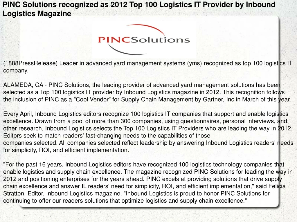 pinc solutions recognized as 2012