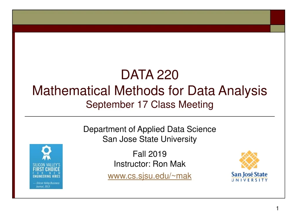 data 220 mathematical methods for data analysis september 17 class meeting