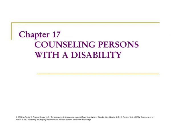 Chapter 17 COUNSELING PERSONS WITH A DISABILITY