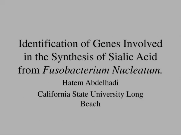Identification of Genes Involved in the Synthesis of Sialic Acid from Fusobacterium Nucleatum.