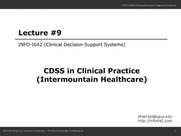 INFO-I642 Clinical Decision Support Systems