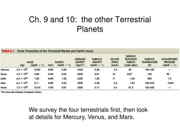 Ch. 9 and 10: the other Terrestrial Planets