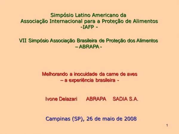 Simp sio Latino Americano da Associa o Internacional para a Prote o de Alimentos -IAFP -