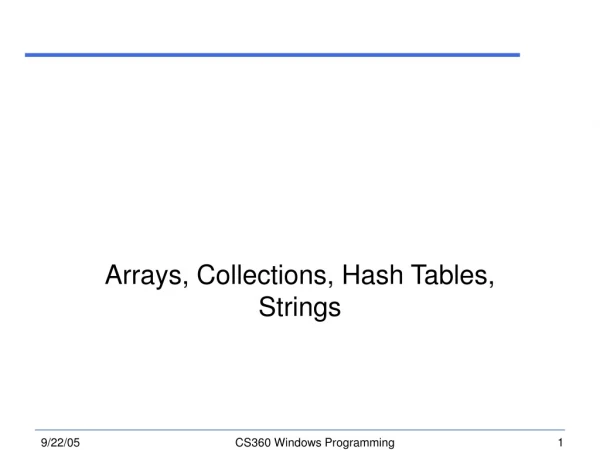 Arrays, Collections, Hash Tables, Strings