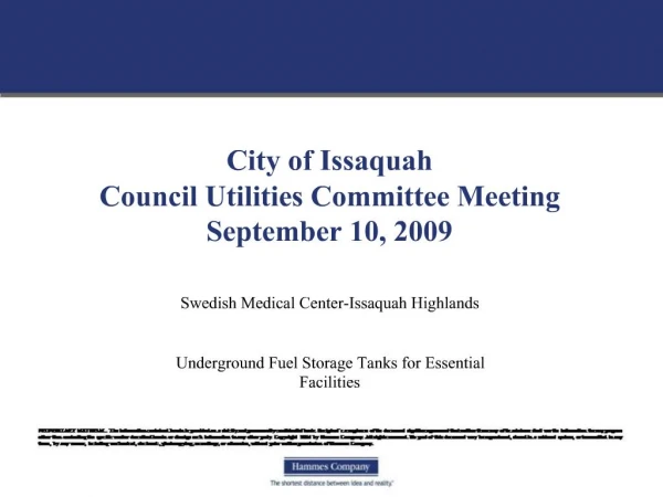 City of Issaquah Council Utilities Committee Meeting September 10, 2009