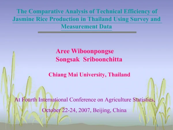 The Comparative Analysis of Technical Efficiency of Jasmine Rice Production in Thailand Using Survey and Measurement Dat