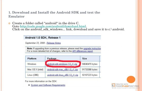 Download and Install the Android SDK and test the Emulator