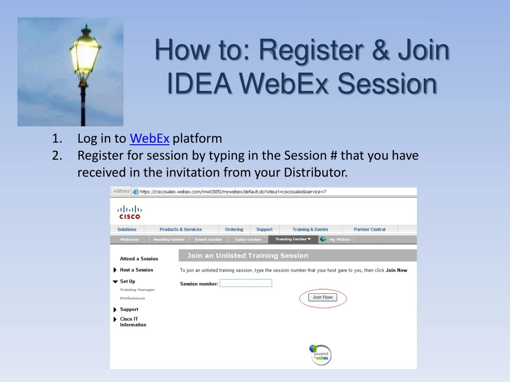 how to register join idea webex session