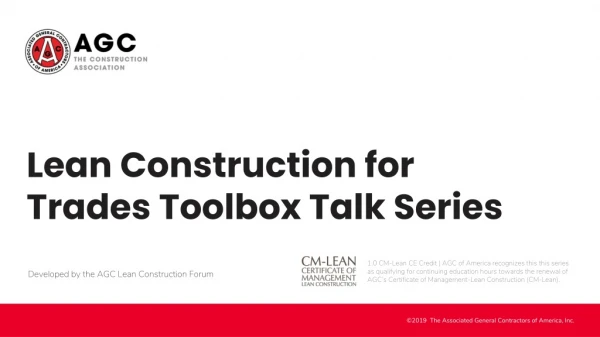 Lean Construction for Trades Toolbox Talk Series