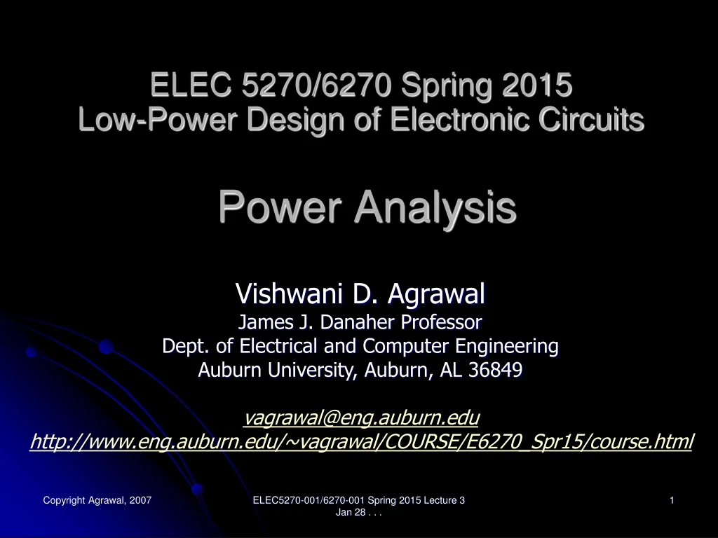 elec 5270 6270 spring 2015 low power design of electronic circuits power analysis