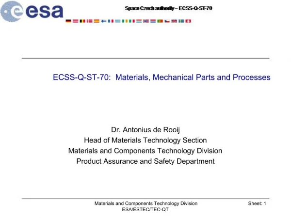 ECSS-Q-ST-70: Materials, Mechanical Parts and Processes