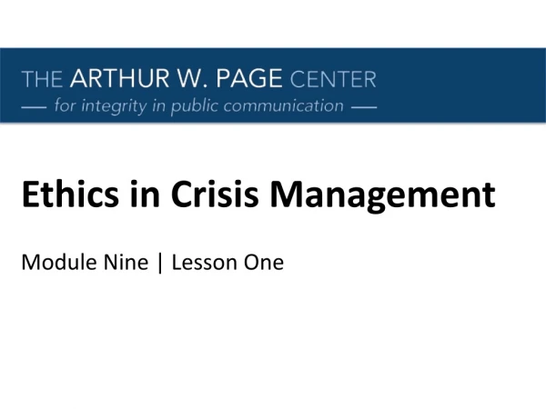Ethics in Crisis Management