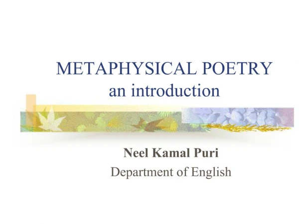 METAPHYSICAL POETRY an introduction