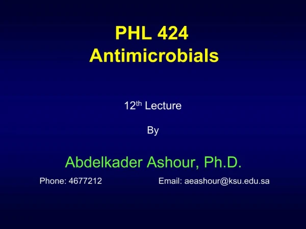 PHL 424 Antimicrobials