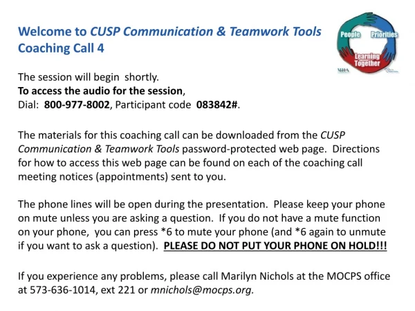 Welcome to CUSP Communication &amp; Teamwork Tools